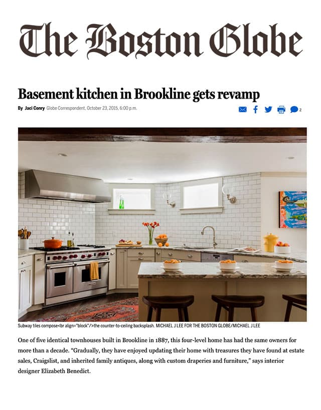 Elizabeth Home Decor and Design Brookline MA interior design project featured in The Boston Globe Magaine