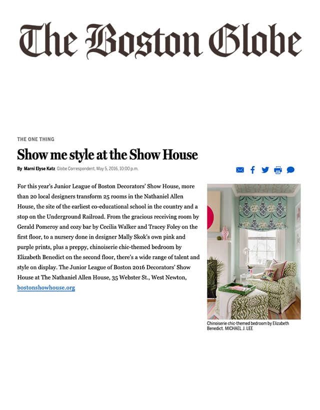 Elizabeth Home Decor and Design show house featured in The Boston Globe