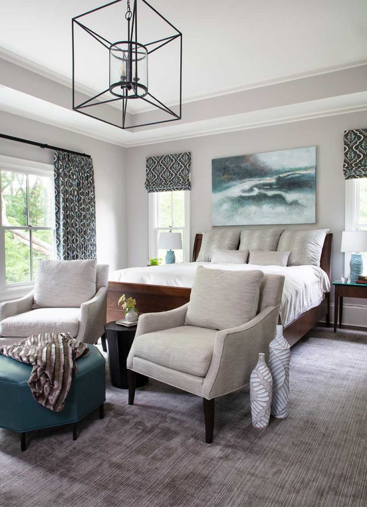 Interior design Atlanta project. Master bedroom by Boston interior designer Elizabeth Benedict.