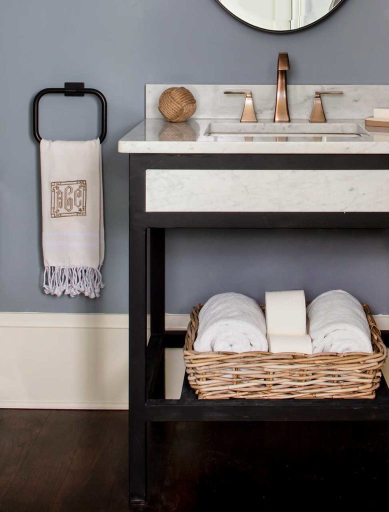 Interior design Atlanta project. Guest bathroom design by Boston interior designer Elizabeth Benedict.