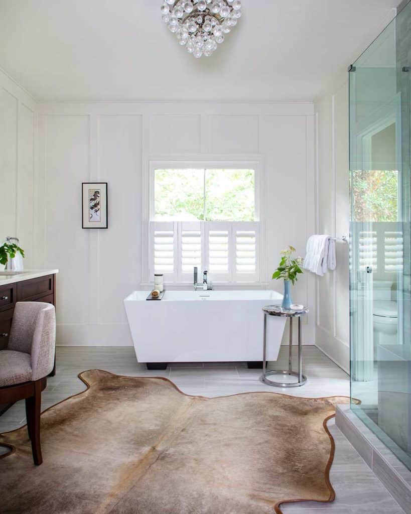Interior design Atlanta project. Master bath with soaking tub. Interior design by Boston interior designer Elizabeth Benedict