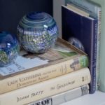 blue bookshelf