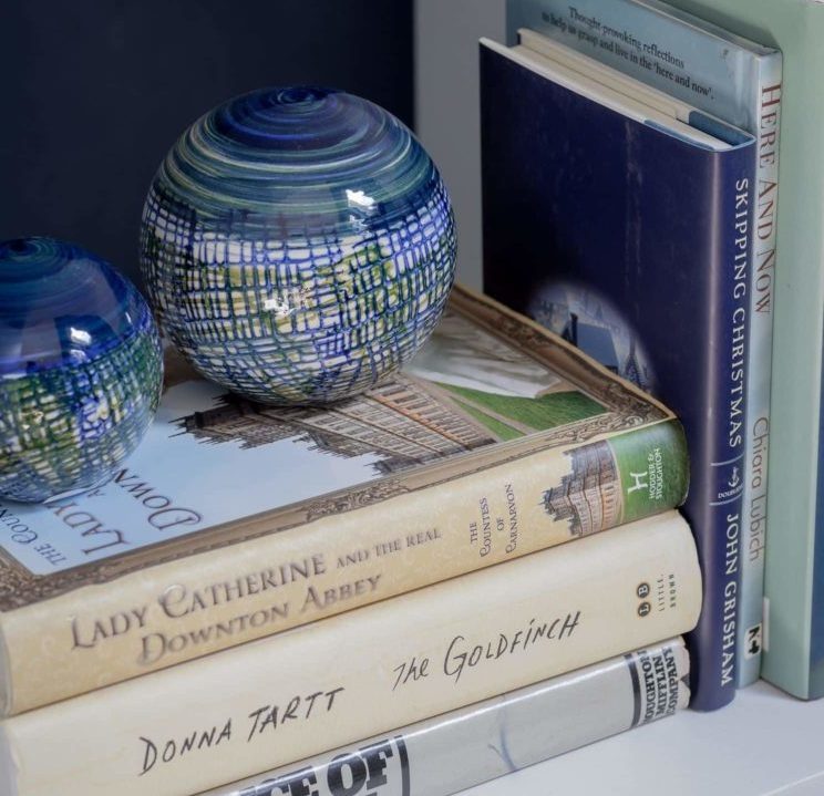 blue bookshelf