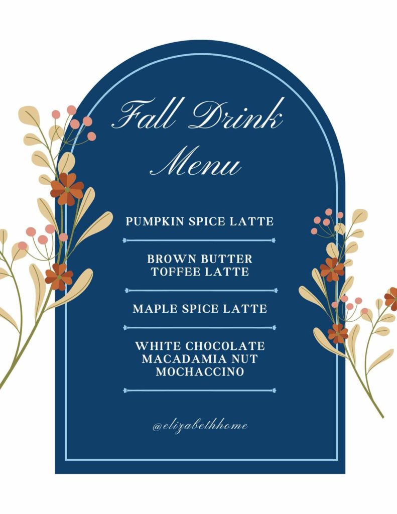 Elizabeth Home Fall Drink menu